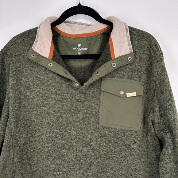 Woolrich Mens Green Fleece Pullover Drifter 1/4 Snap Sweater XL - Picture 3 of 8